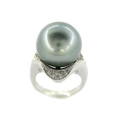 Kabella Luxe Platinum Tahitian Pearl and Diamond Collection Ring (14-15 mm)