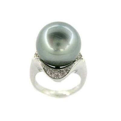 Kabella Luxe Platinum Tahitian Pearl and Diamond Collection Ring (14-15 mm)