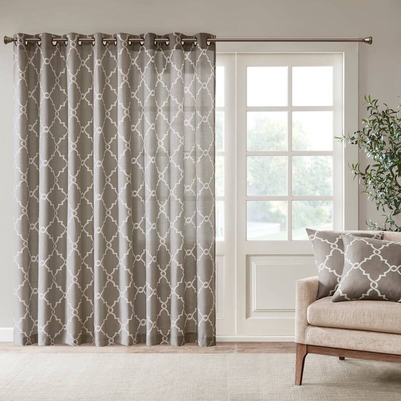 Madison Park Westmont Fretwork Print Patio Single Window Panel - 100"w x 84"l - Grey