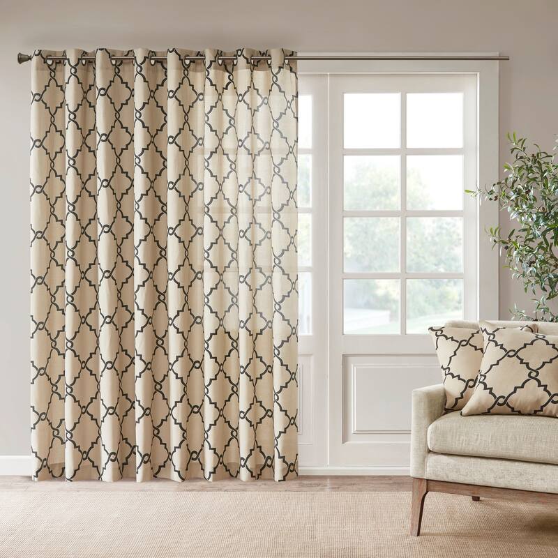 Madison Park Westmont Fretwork Print Patio Single Window Panel - 100"w x 84"l - Khaki/Black