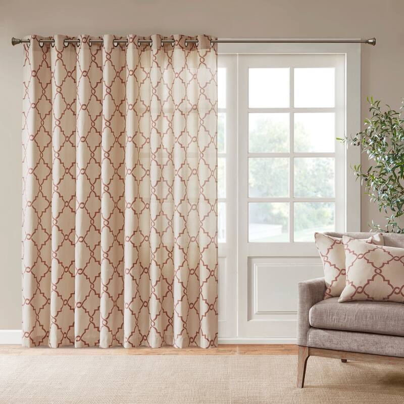 Madison Park Westmont Fretwork Print Patio Single Window Panel - 100"w x 84"l - Beige/Spice
