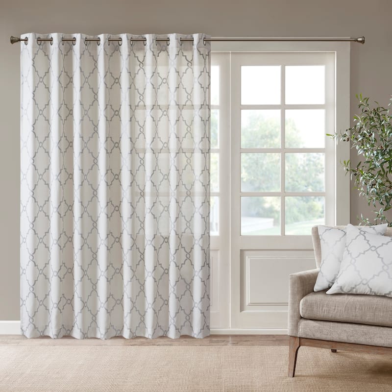 Madison Park Westmont Fretwork Print Patio Single Window Panel - 100"w x 84"l - Ivory/Silver