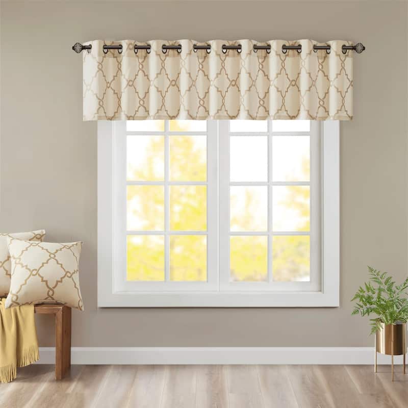 Madison Park Westmont Fretwork Print Grommet Window Valance - 50x18" - Beige/Gold