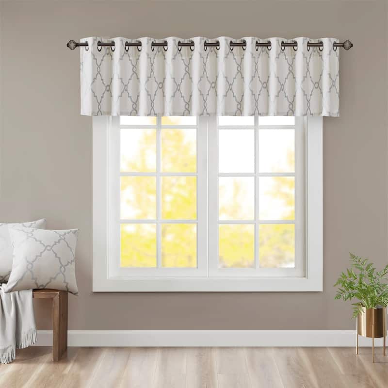 Madison Park Westmont Fretwork Print Grommet Window Valance - 50x18" - Ivory/Grey