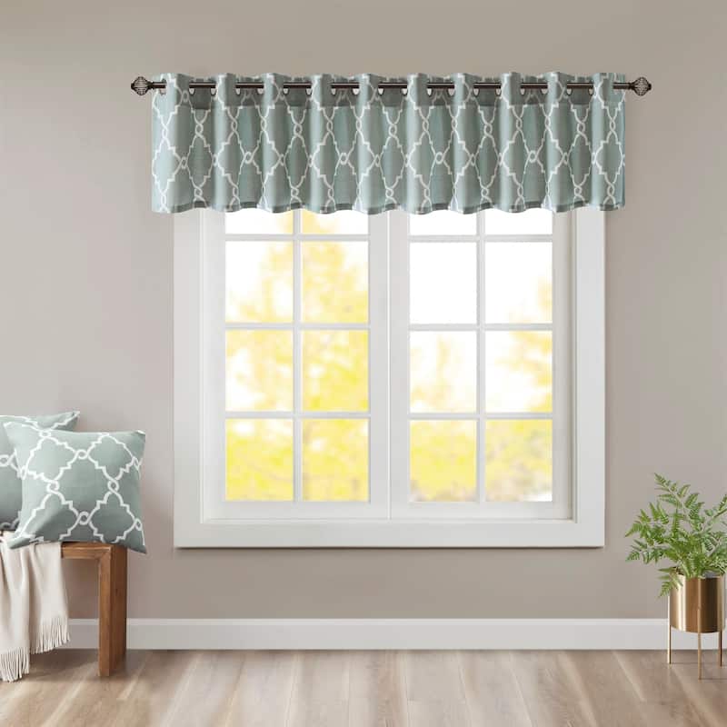 Madison Park Westmont Fretwork Print Grommet Window Valance - 50x18" - Seafoam/White