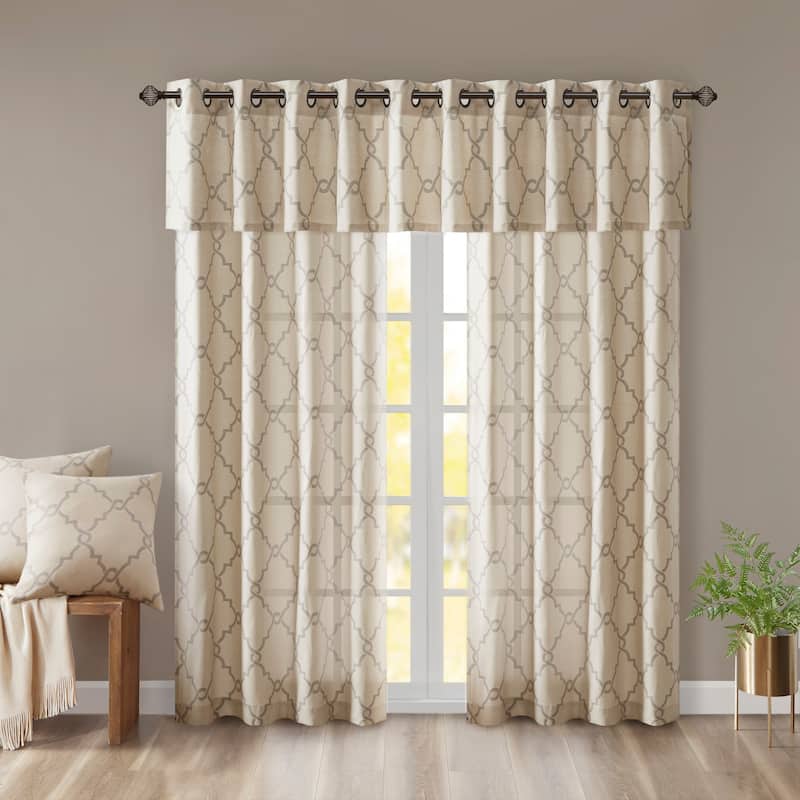 Madison Park Westmont Fretwork Print Grommet Window Valance - 50x18" - Beige/Grey