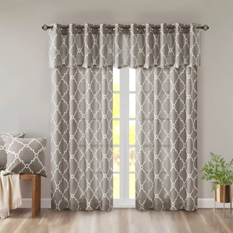Madison Park Westmont Fretwork Print Grommet Window Valance - 50x18" - Grey/White