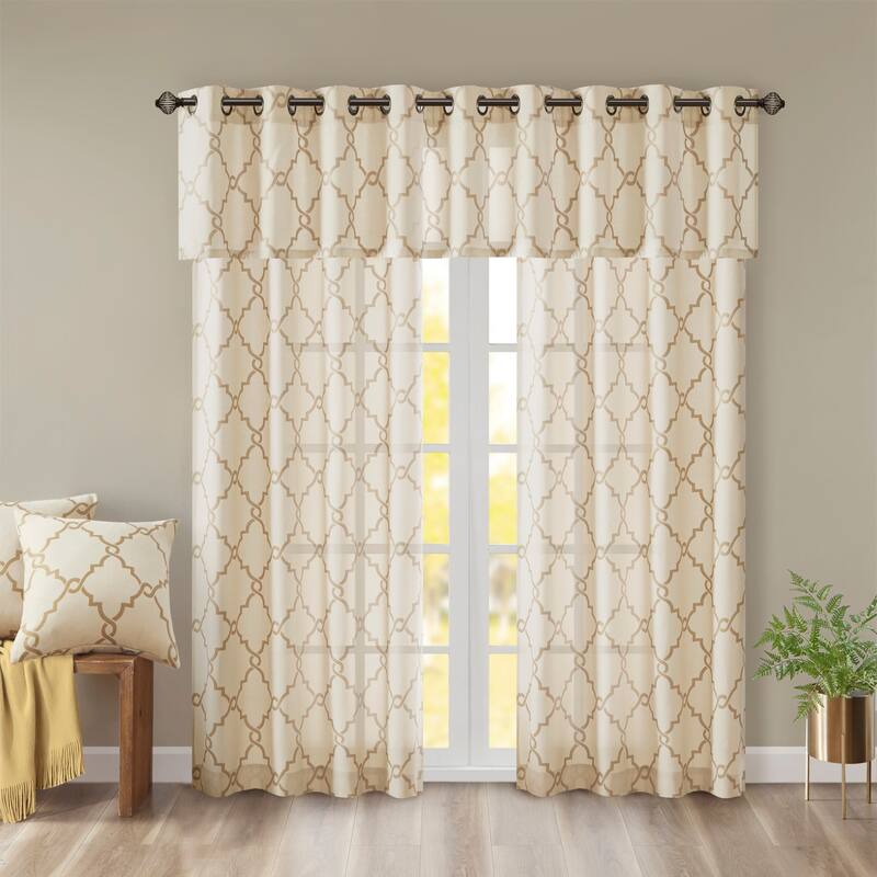 Madison Park Westmont Fretwork Print Grommet Window Valance - 50x18"