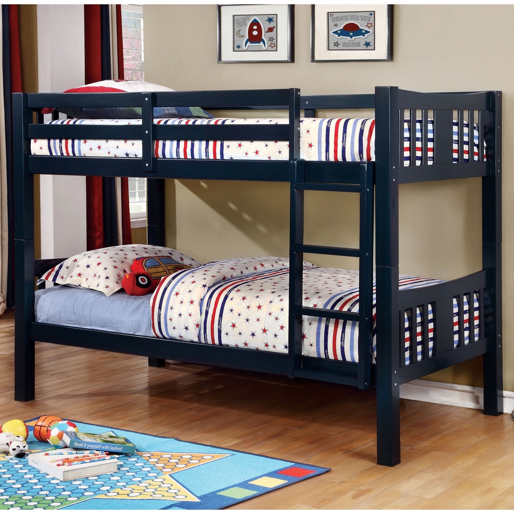 Furniture of America Dai Modern Twin over Twin Solid Wood Bunk Bed with Trundle Set