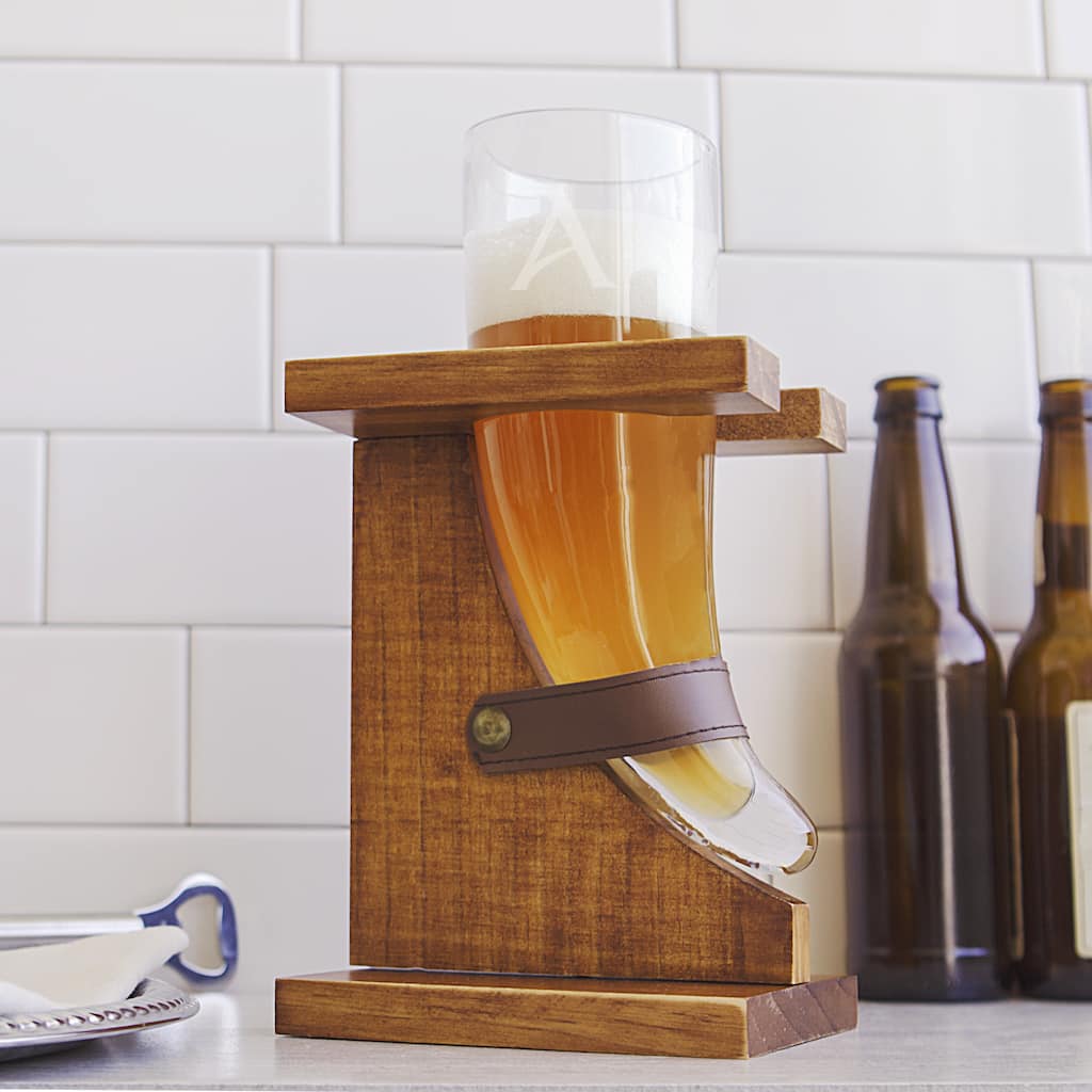 Personalized 16 oz. Viking Beer Horn Glass with Stand