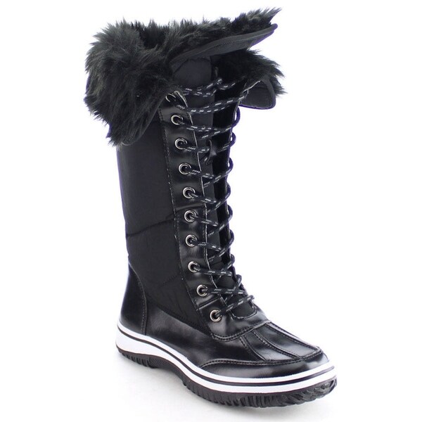 Nature Breeze Frost Women's Lace Up Faux Fur Collar Tongue Flat Winter Boots