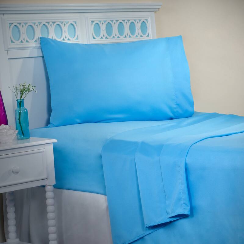 Brushed Microfiber Sheet Set- 3 Piece Bed Linens-Fitted & Flat Sheets, Pillowcase by Windsor Home (Twin XL, Light Blue)
