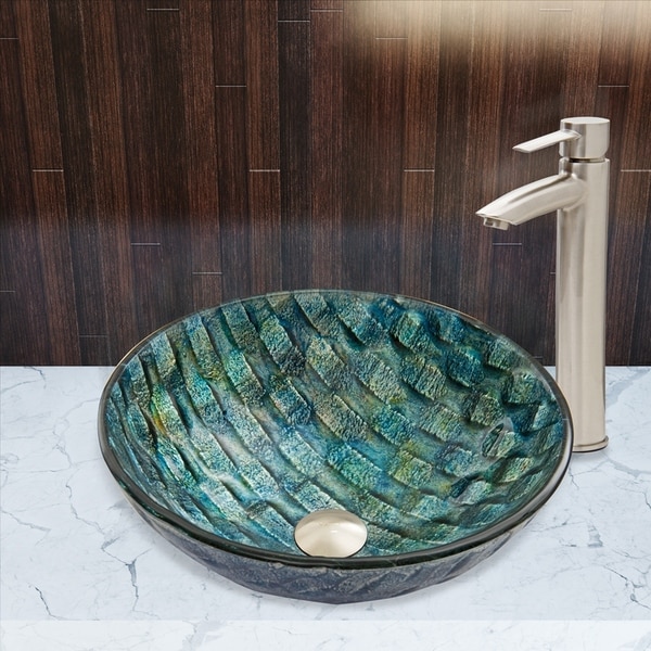 VIGO Oceania Glass Vessel Bathroom Sink and Shadow Vessel Faucet Set