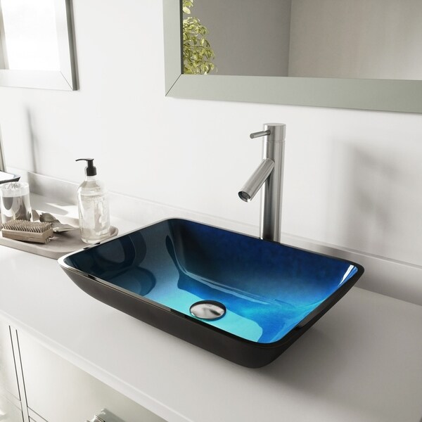 VIGO Turquoise Water Glass Vessel Bathroom Sink Set with Dior Faucet