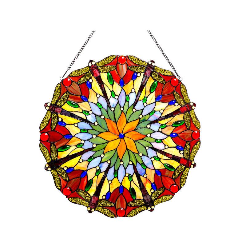 Chloe Tiffany Style Dragonfly Design Stained Glass Window Panel/Suncatcher