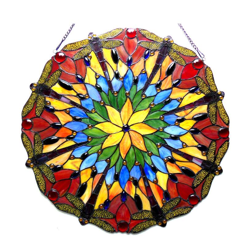 Chloe Tiffany Style Dragonfly Design Stained Glass Window Panel/Suncatcher
