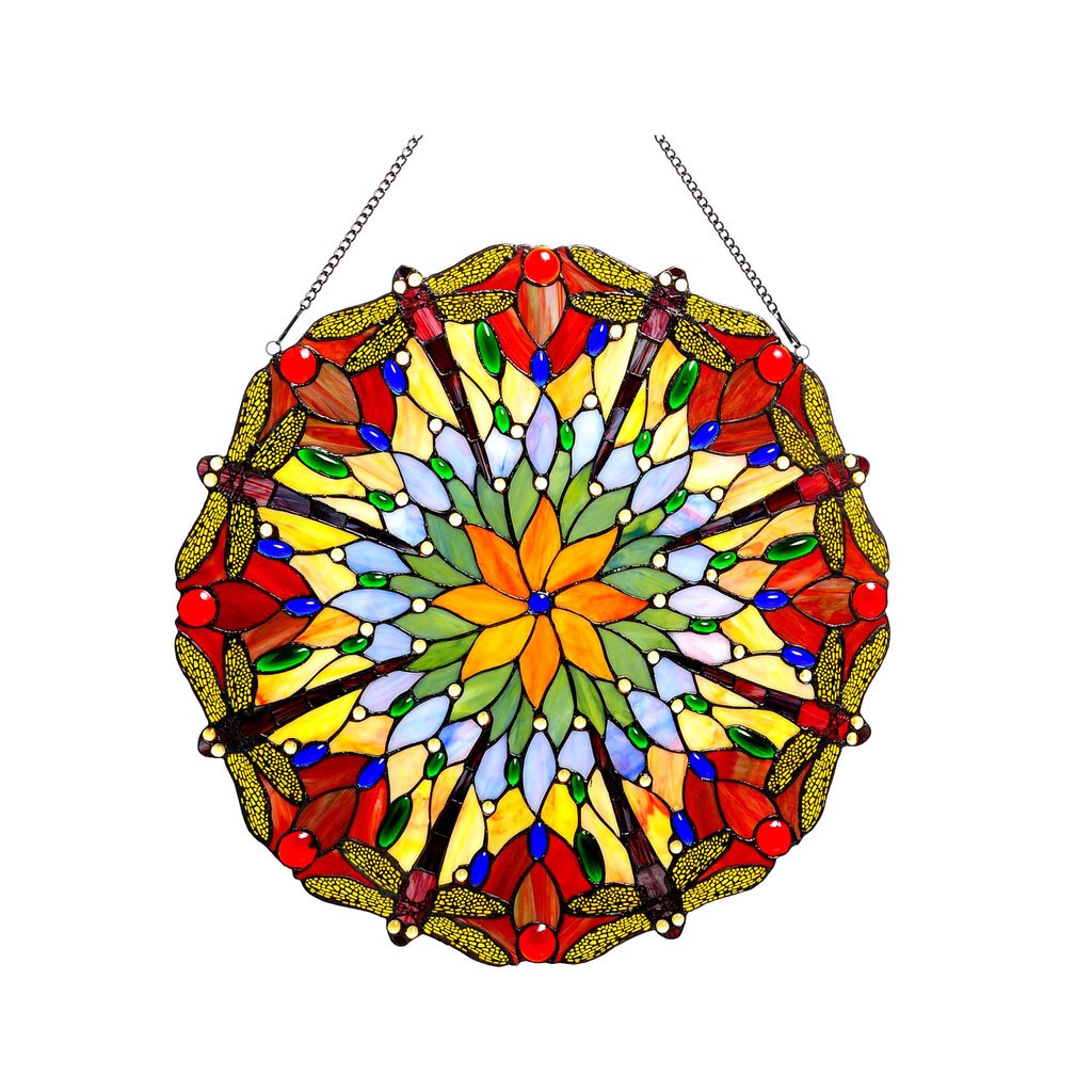 Chloe Tiffany Style Dragonfly Design Stained Glass Window Panel/Suncatcher