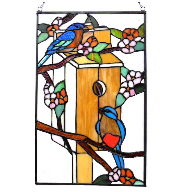 Chloe Tiffany Style Birdhouse With Birds Design Stained Glass Window Panel