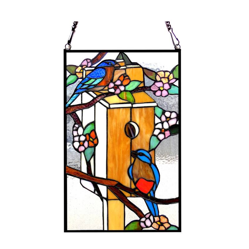 Chloe Tiffany Style Birdhouse With Birds Design Stained Glass Window Panel