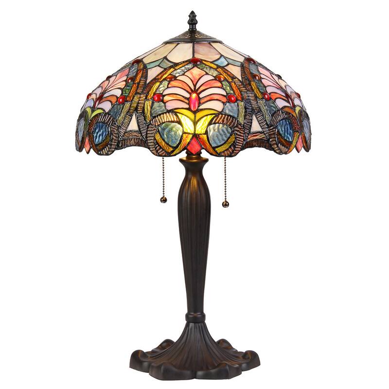 Tiffany Style Victorian Design 2-light Bronze Table Lamp