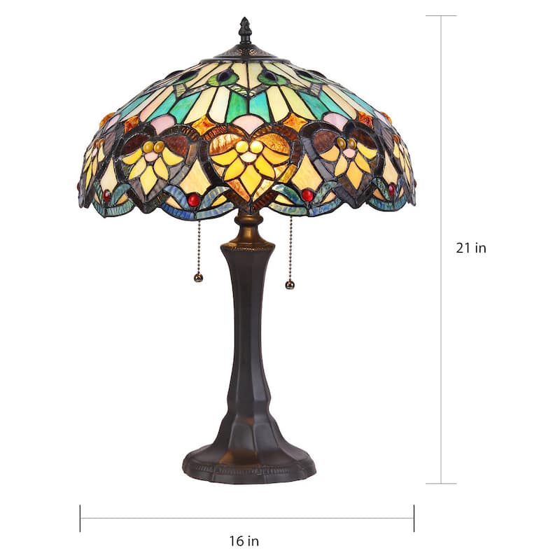 Tiffany Style Victorian Design 2-light Bronze Table Lamp