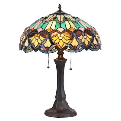 Tiffany Style Victorian Design 2-light Bronze Table Lamp