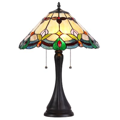 Tiffany Style Victorian Design 2-light Bronze Table Lamp