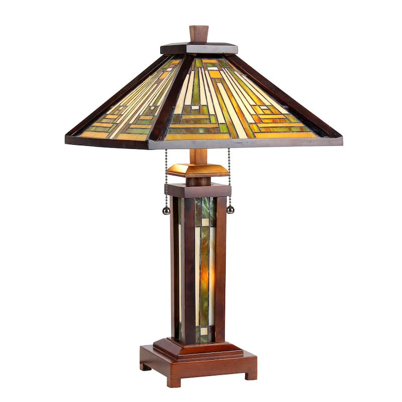 Chloe Tiffany Style Mission Design Double Lit 2+1-light Bronze Table Lamp