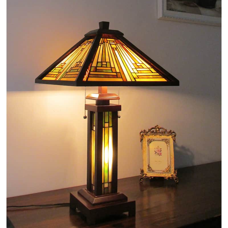 Chloe Tiffany Style Mission Design Double Lit 2+1-light Bronze Table Lamp