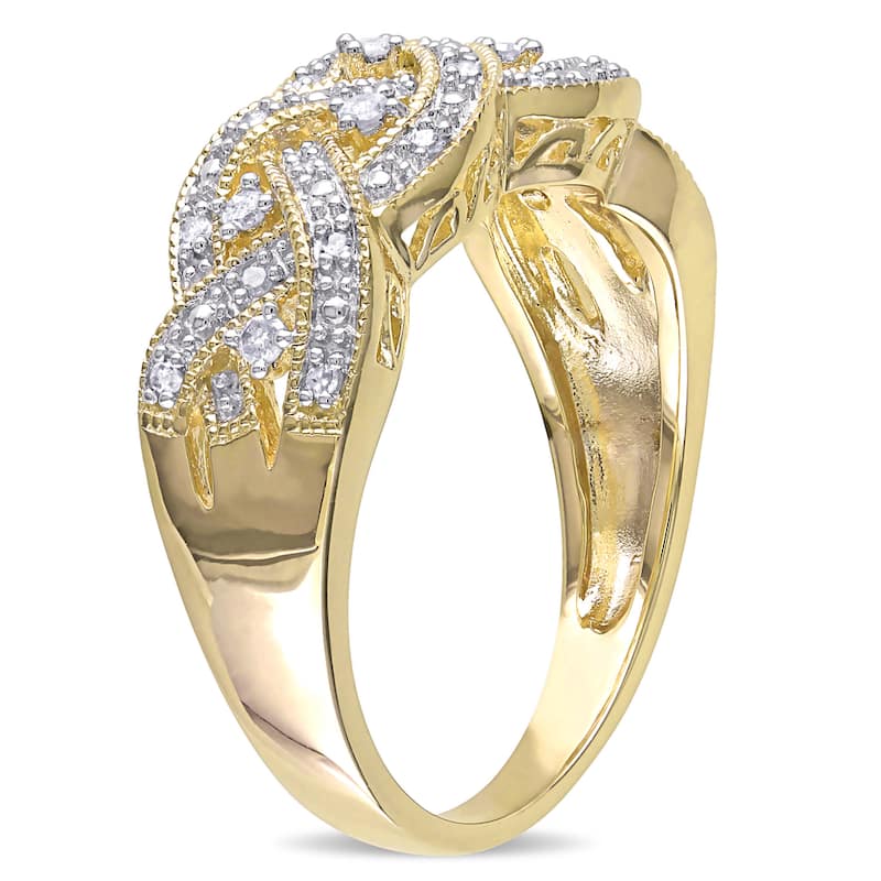 Miadora Yellow Plated Sterling Silver 1/8ct TDW Diamond Braided Ring - White
