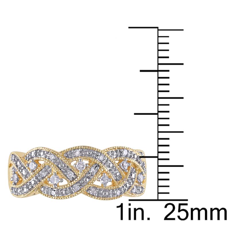 Miadora Yellow Plated Sterling Silver 1/8ct TDW Diamond Braided Ring - White