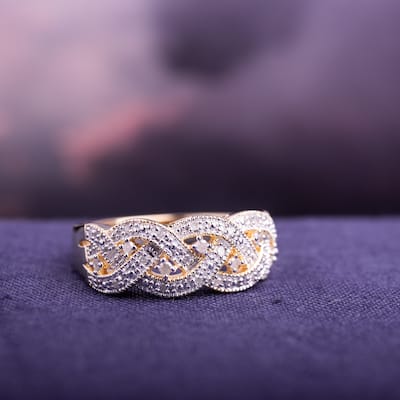 Miadora Yellow Plated Sterling Silver 1/8ct TDW Diamond Braided Ring - White