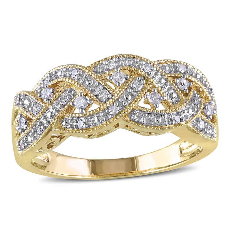 Miadora Yellow Plated Sterling Silver 1/8ct TDW Diamond Braided Ring - White - 5