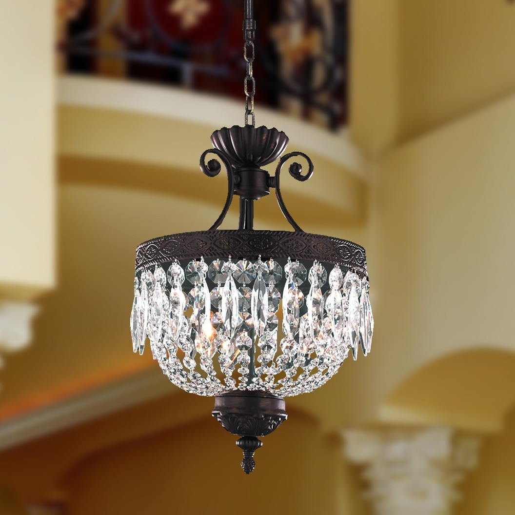 Regal Estate Collection 3 Light Dark Bronze Finish Crystal Chandelier 12" x 18" (3 Light Chandelier) - Chandeliers For Bedrooms by Overstock.com