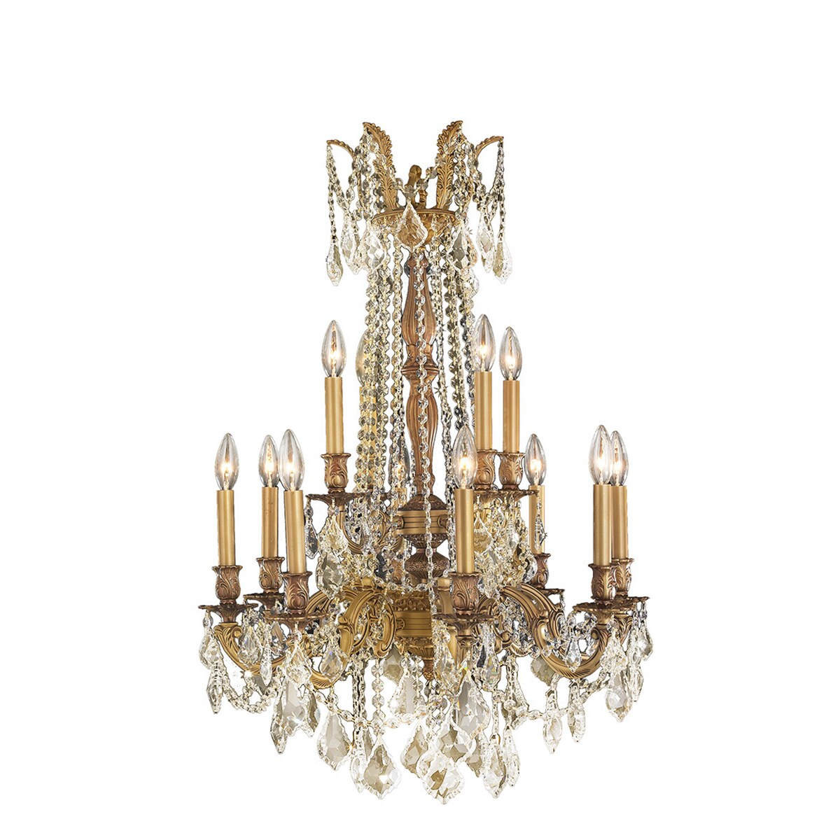 Italian Elegance Collection 12 light French Gold Finish Crystal Ornate Chandelier 24" x 36" Two 2 Tier (12 Light Chandelier) - Chandeliers For Bedrooms by Overstock.com