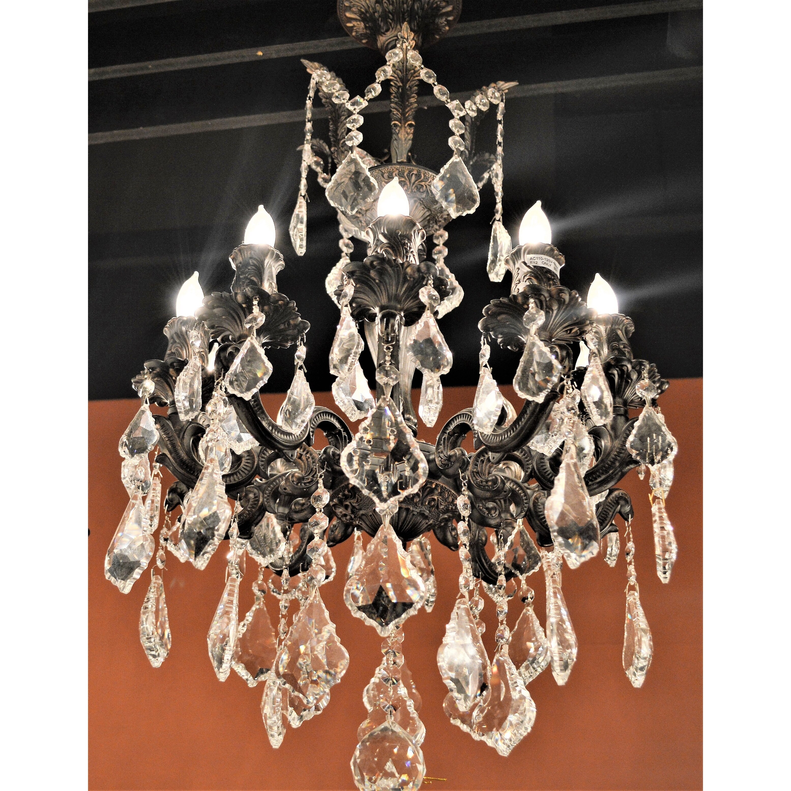 French Imperial Collection 10 Light Flemish Brass Finish and Clear Crystal Chandelier 16 x 23 - Gold (10 Light Chandelier) - Chandeliers For Bedrooms by Overstock.com