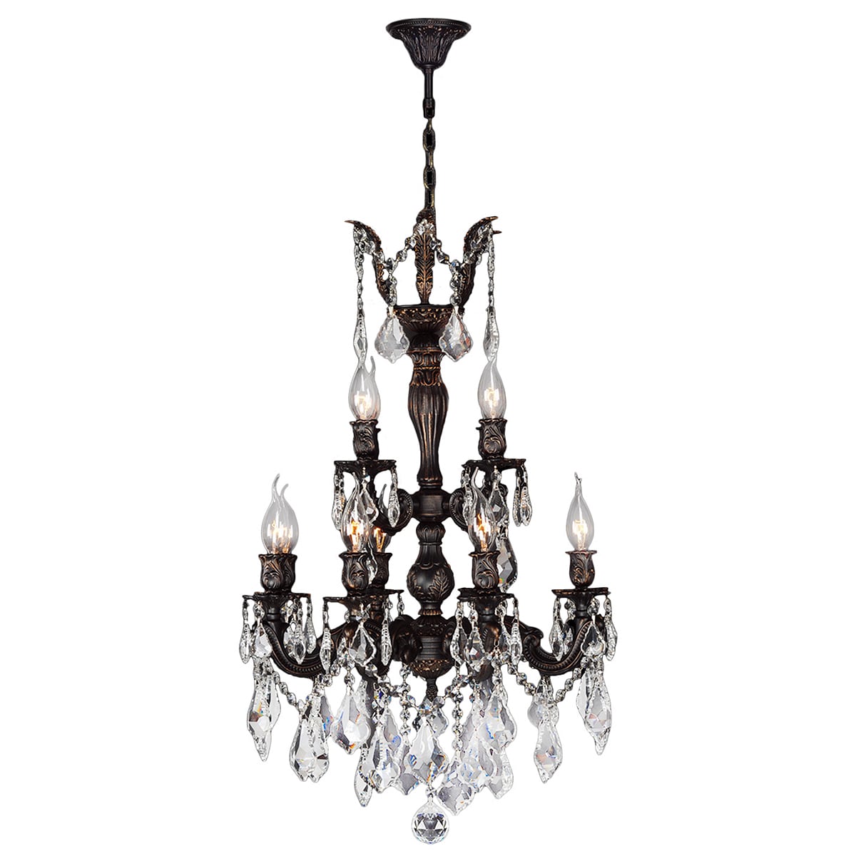 French Imperial Collection 12 light Flemish Brass Finish and Clear Crystal Chandelier 21" x 32" Two 2 Tier - Gold (12 Light Chandelier) - Chandeliers For Bedrooms by Overstock.com