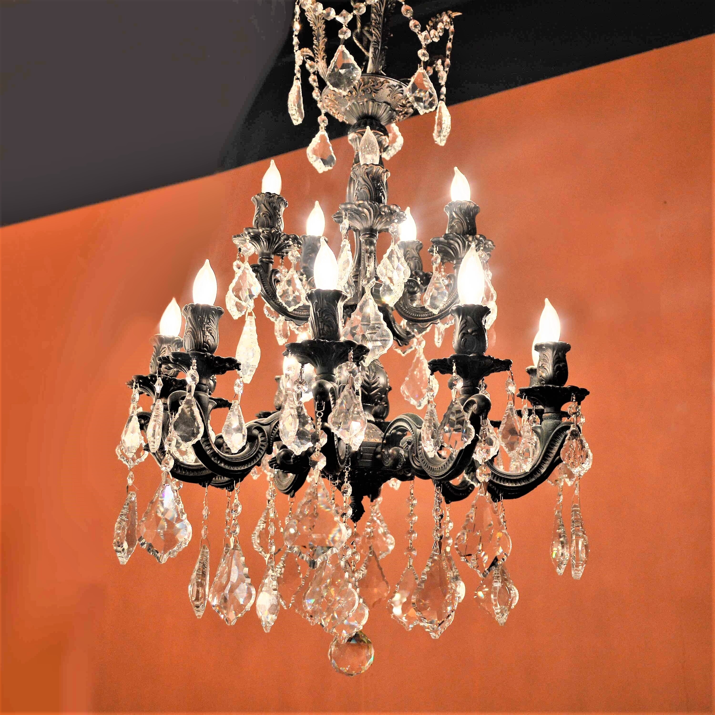 French Imperial Collection 15 Light Flemish Brass Finish and Clear Crystal Chandelier 21 x 32 Two (15 Light Chandelier) - Chandeliers For Bedrooms by Overstock.com