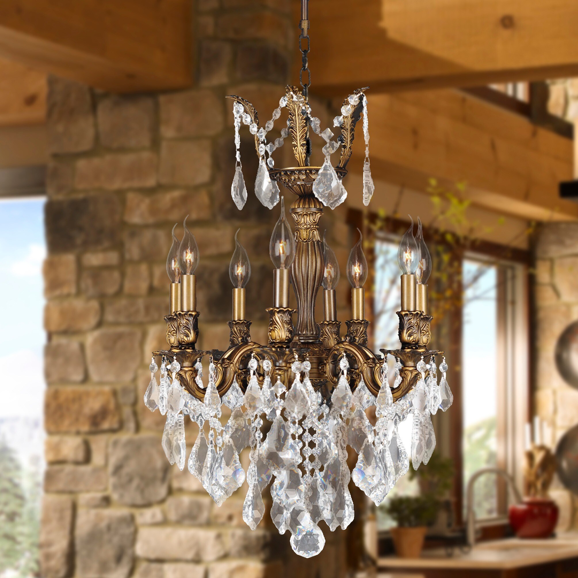 French Imperial Collection 8 Light Antique Bronze Finish and Clear Crystal Chandelier 19" x 25" (8 Light Chandelier) - Chandeliers For Bedrooms by Overstock.com