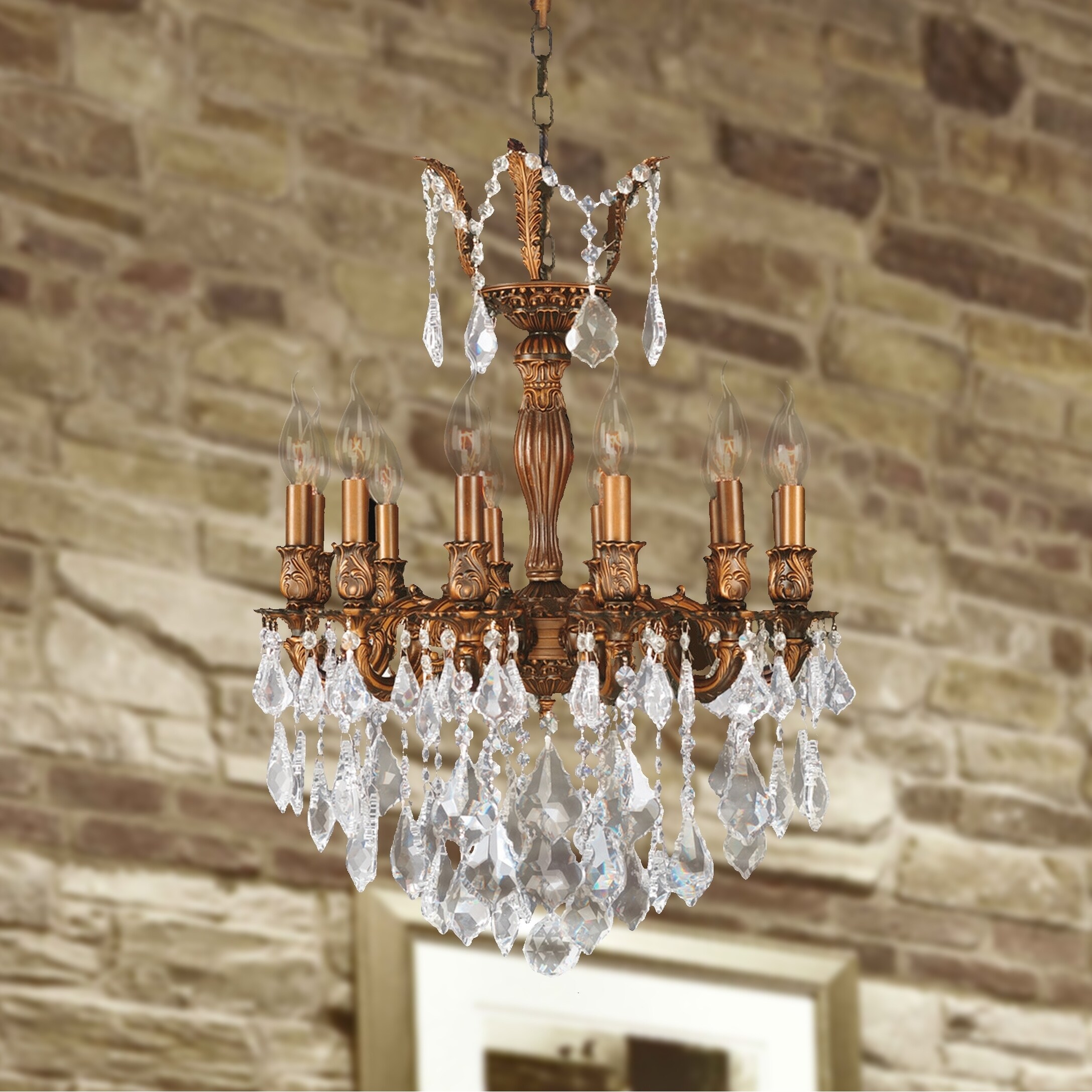Imperial 12 light French Gold Finish Full Lead Crystal Chandelier 20" x 26" Medium (12 Light Chandelier) - Chandeliers For Bedrooms by Overstock.com