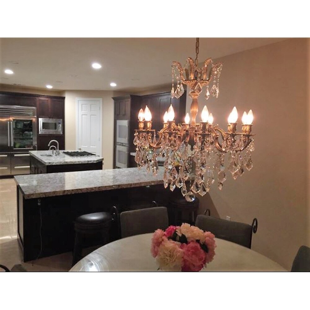 French Imperial Collection 12 light Antique Bronze Finish and Clear Crystal Chandelier 27" x 30" (12 Light Chandelier) - Chandeliers For Bedrooms by Overstock.com