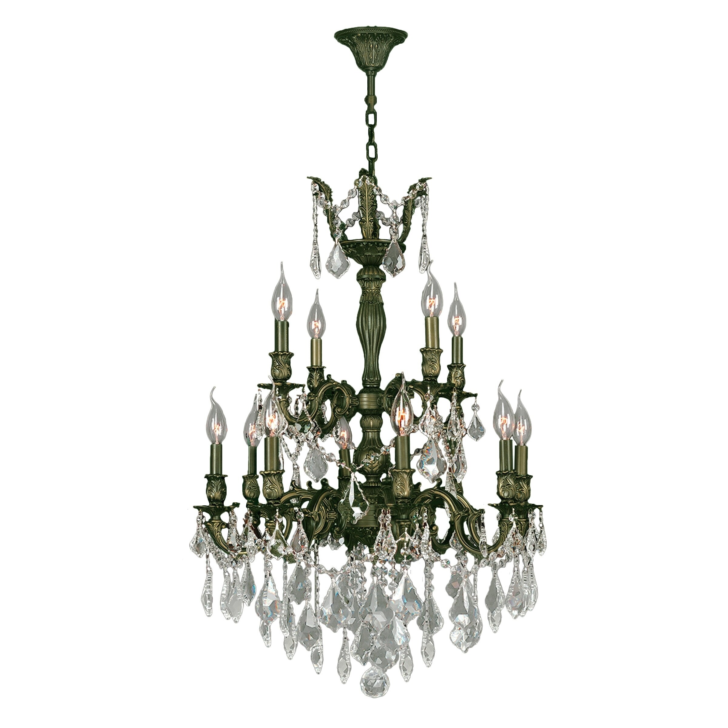 French Imperial Collection 12 light Antique Bronze Finish and Clear Crystal Chandelier 24" x 34" Two 2 Tier (12 Light Chandelier) - Chandeliers For Bedrooms by Overstock.com