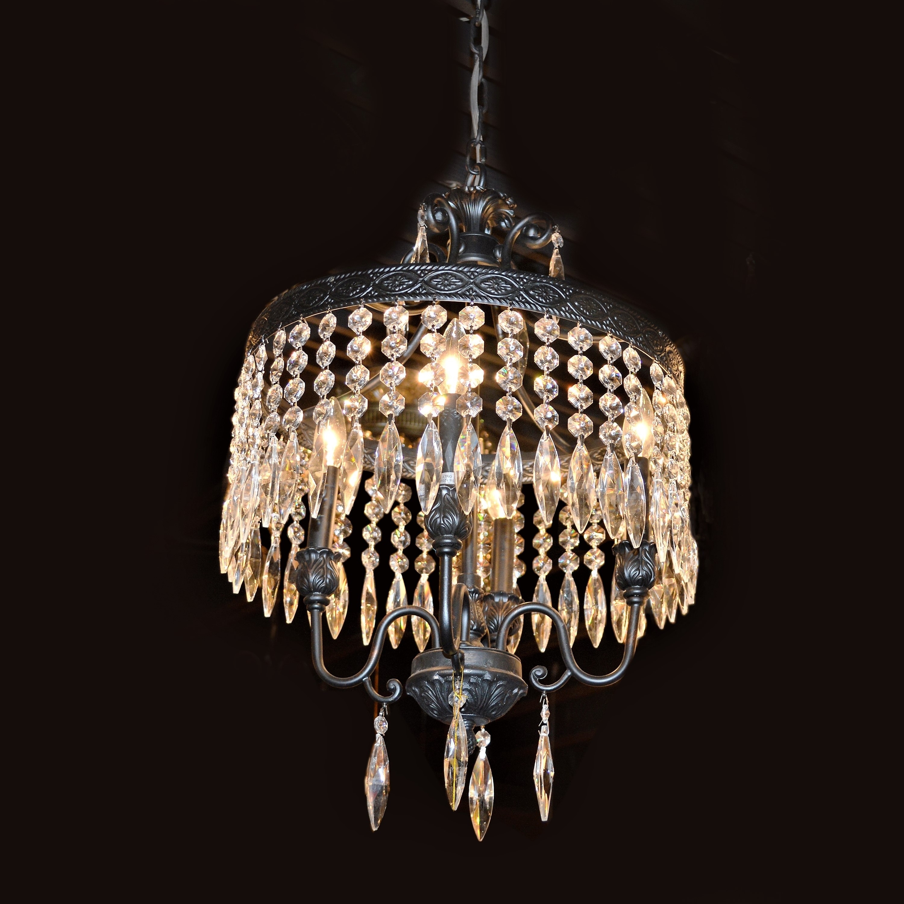 Antique Charm 4 Light Flemish Brass Finish Crystal Ornate Chandelier 16" x 22" - Gold (4 Light Chandelier) - Chandeliers For Bedrooms by Overstock.com