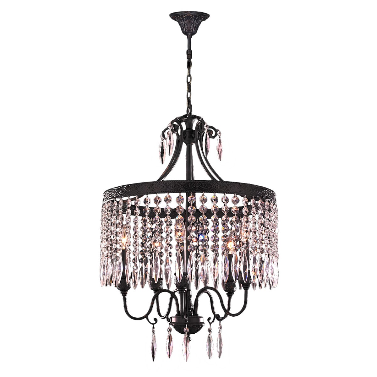 Antique Charm 5 Light Flemish Brass Finish Crystal Ornate Chandelier 20" x 25" (5 Light Chandelier) - Chandeliers For Bedrooms by Overstock.com