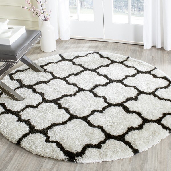 Safavieh Handmade Barcelona Shag White Black Trellis Polyester Rug Round Free Shipping