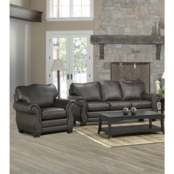 Shop Madison Italian Leather Sofa and Chair Set Free Shipping Today