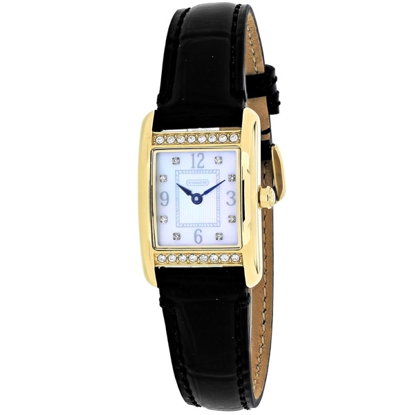 Shop Coach Women's Lexington Rectangle Black Leather Strap Watch - Free ...