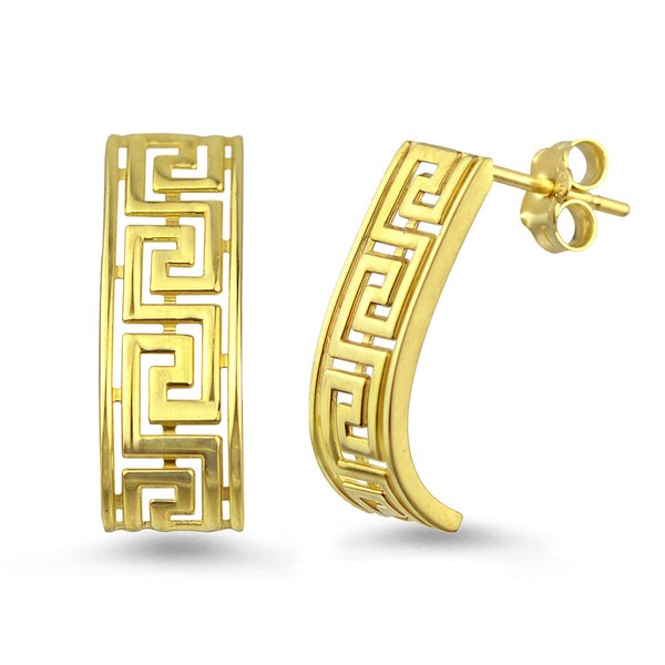 10k Yellow Gold Greek Key J Hoop Earrings Free Shipping Today 10k Yellow Gold Greek Key J Hoop Earrings