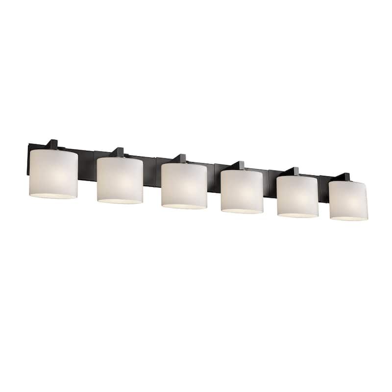 Justice Design Fusion Modular 6-light Matte Black Bath Bar, Opal Oval Shade