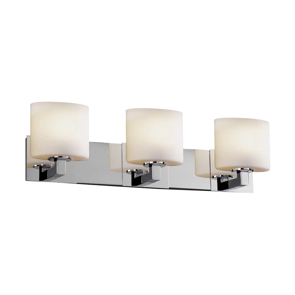 Justice Design Fusion Modular 3-light Polished Chrome Bath Bar, Opal Oval Shade